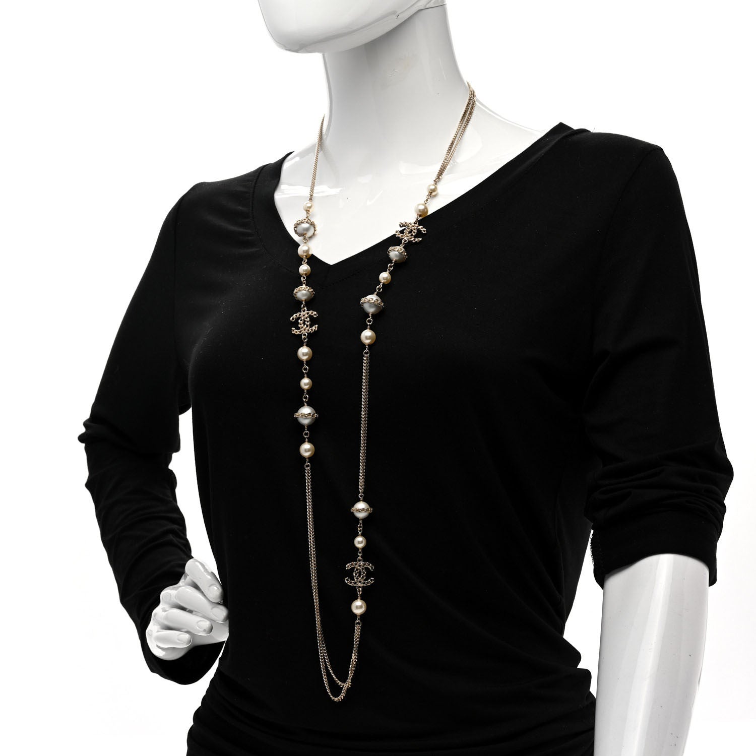 Chanel Pearl Chain CC Multi Strand Necklace Gold 2 of 5