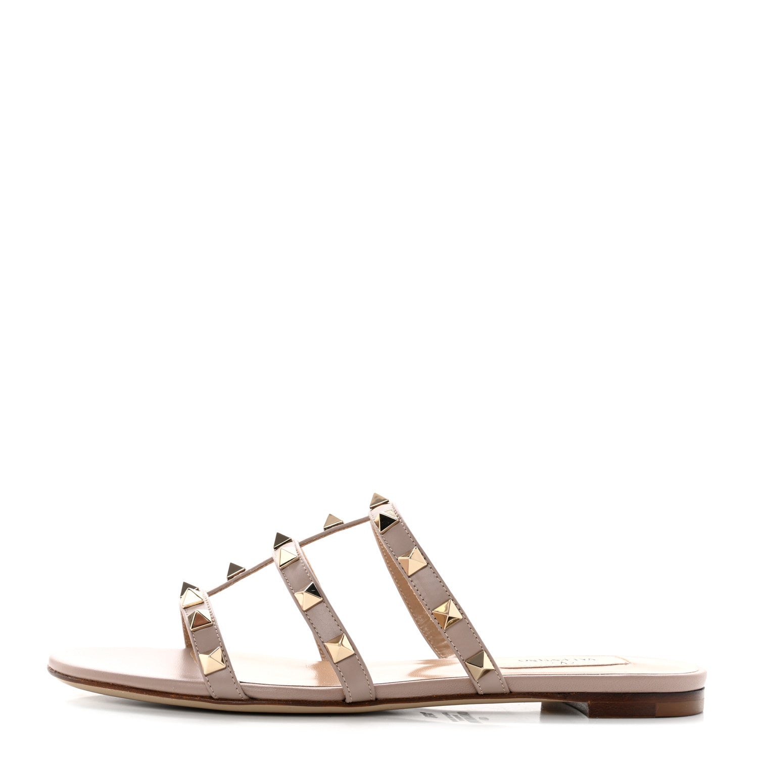 Valentino Garavani Nappa Rockstud Caged Flat Slide Sandals 35.5 Poudre 1 of 9