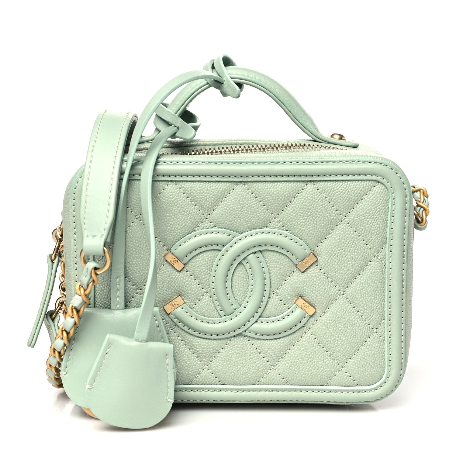 Chanel Caviar Quilted Small CC Filigree Vanity Case Mint 1 of 10