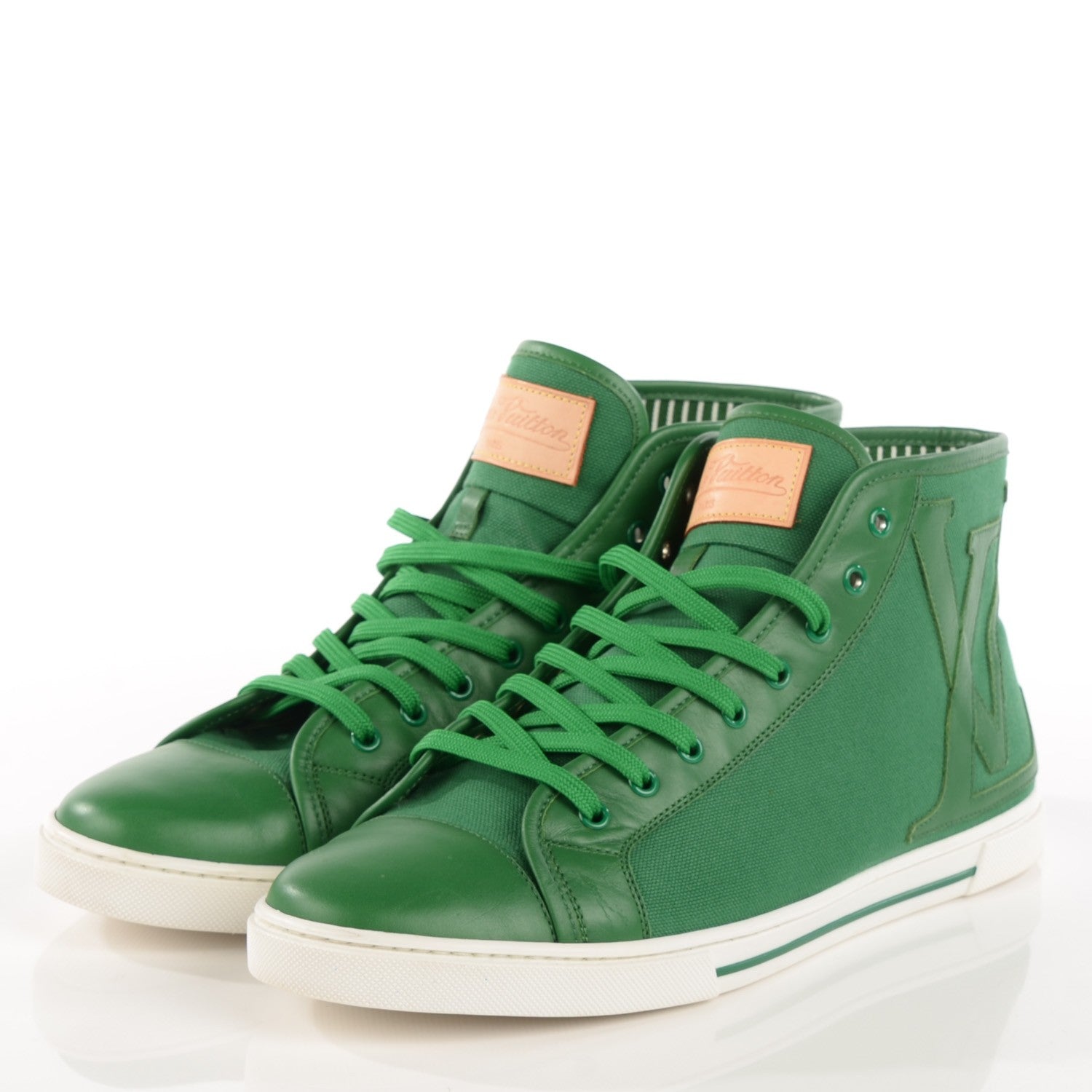 Louis Vuitton Canvas Leather High Top Sneakers 8 Green 3 of 8