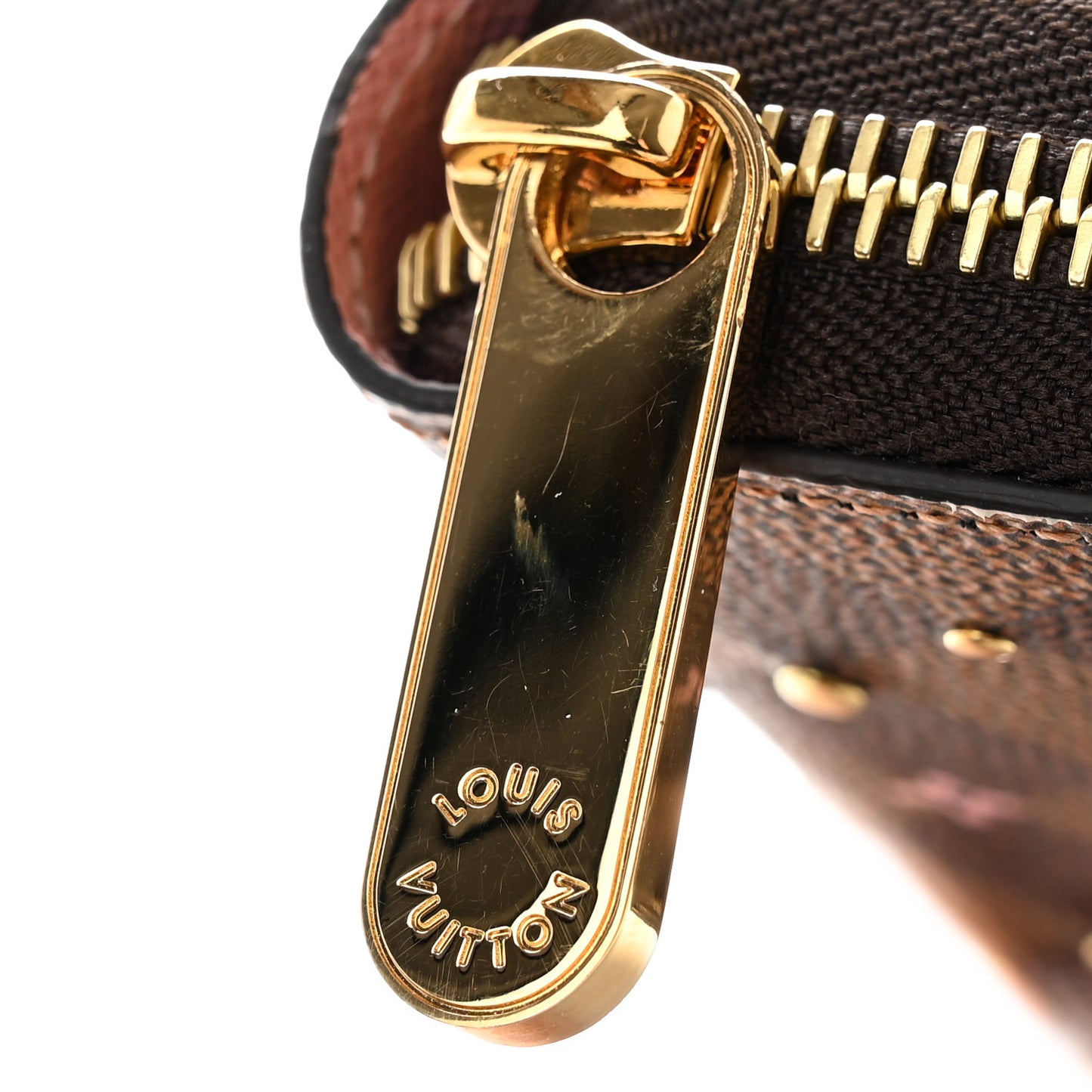 Damier Ebene Studded Zippy Wallet Rose Ballerine