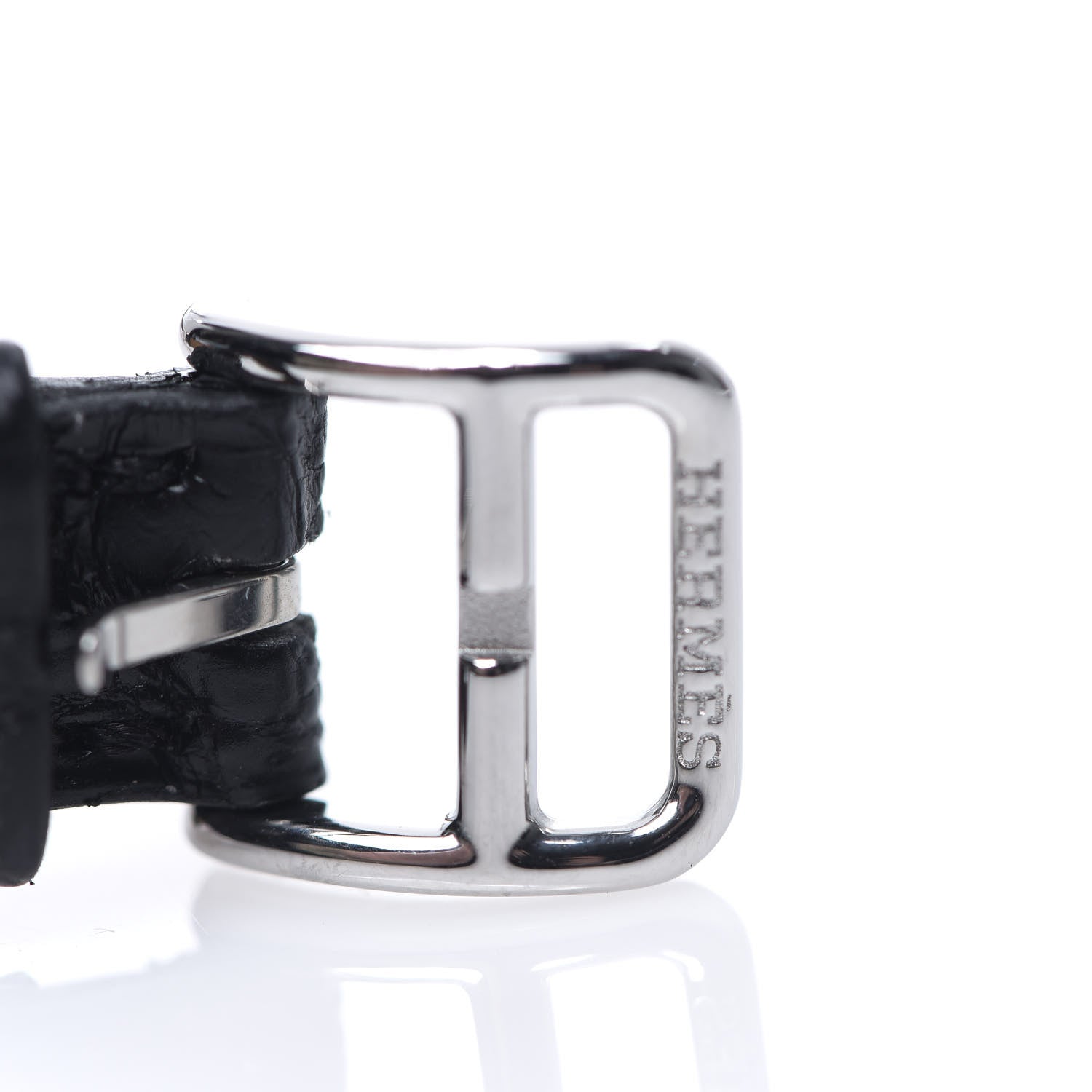 Hermes Stainless Steel Alligator Diamond 17mm Nantucket Jete De Diamants Quartz Watch Noir 8 of 9
