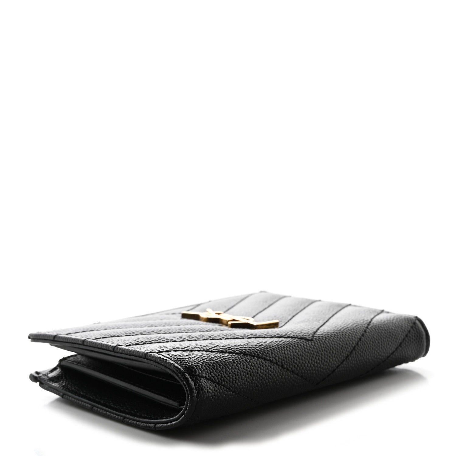 Saint Laurent Grain De Poudre Matelasse Chevron Monogram Zipped Two-Part Wallet Black 4 of 10