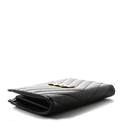 Saint Laurent Grain De Poudre Matelasse Chevron Monogram Zipped Two-Part Wallet Black 4 of 10