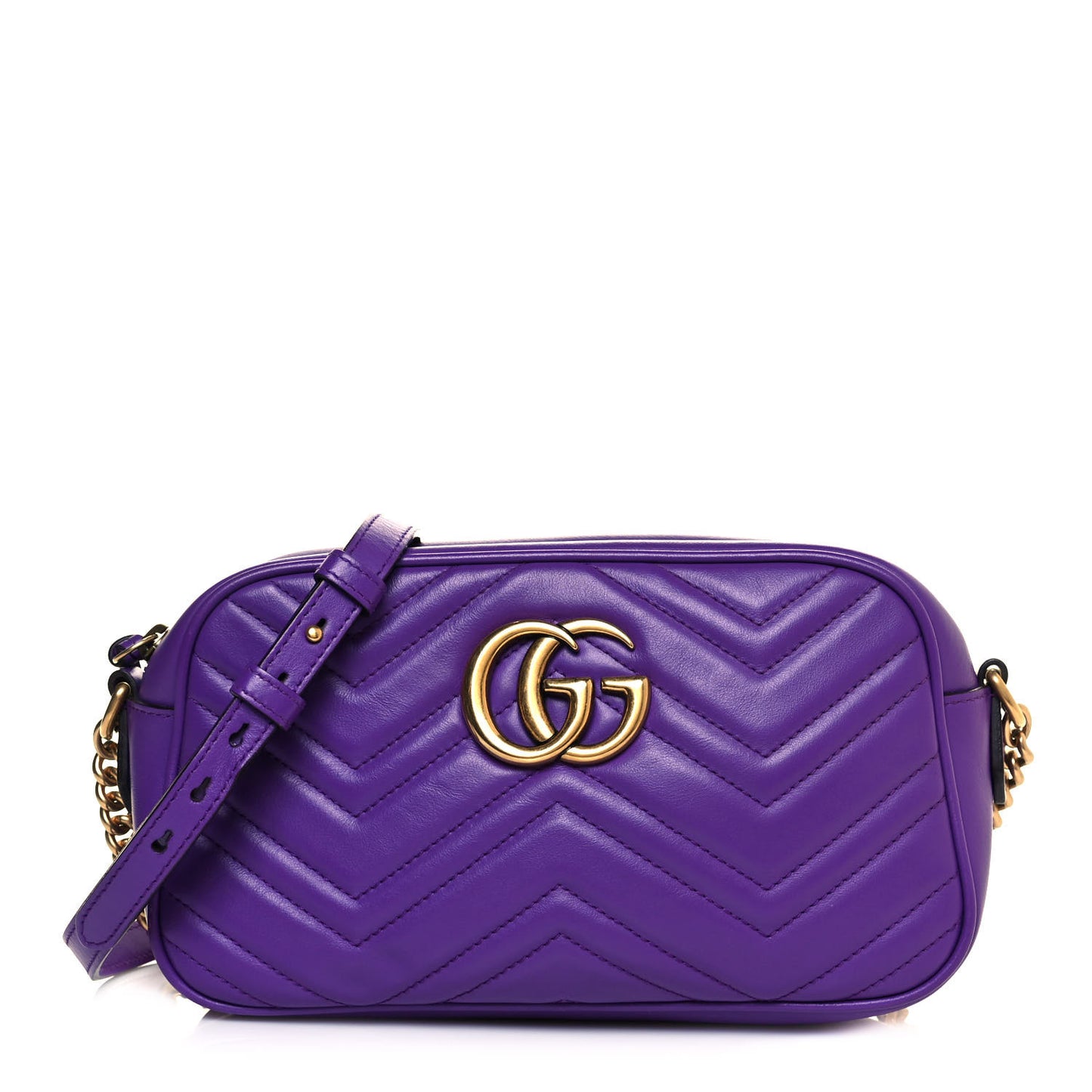 Calfskin Matelasse Small GG Marmont Chain Shoulder Bag Shine Purple