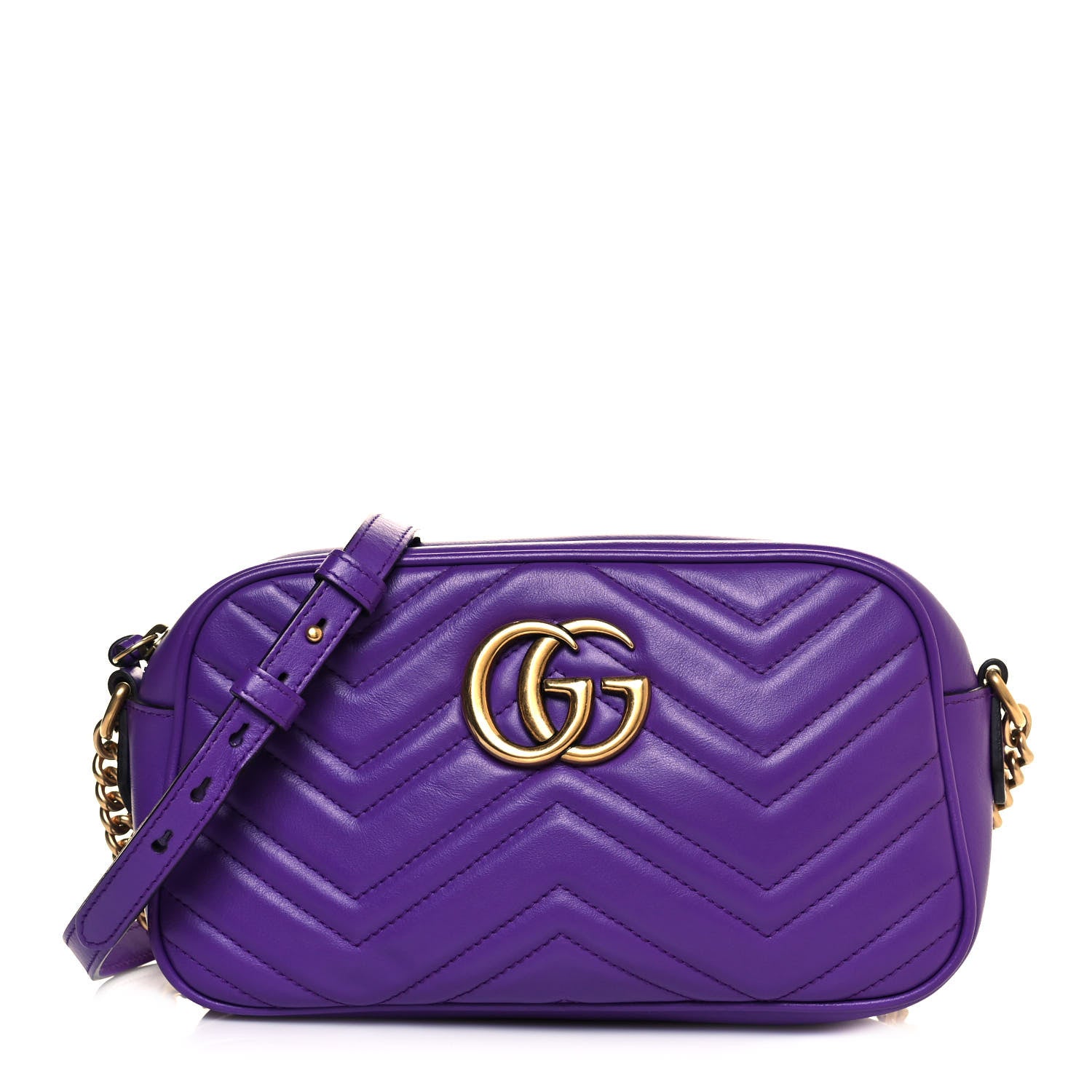 Gucci Calfskin Matelasse Small GG Marmont Chain Shoulder Bag Shine Purple 1 of 14