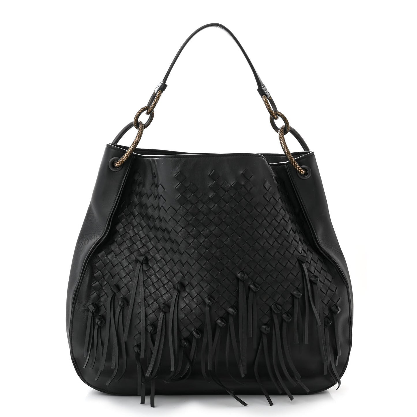 Nappa Intrecciato Fringe Brio Loop Hobo Black