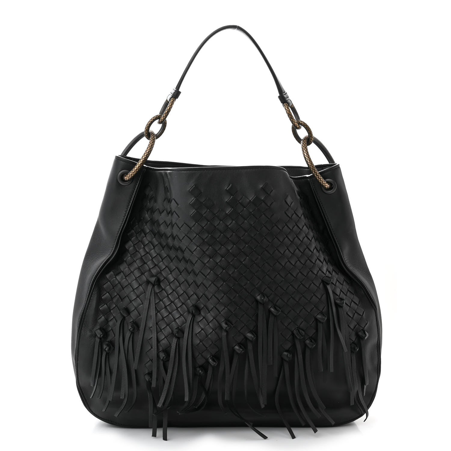 Bottega Veneta Nappa Intrecciato Fringe Brio Loop Hobo Black 1 of 11