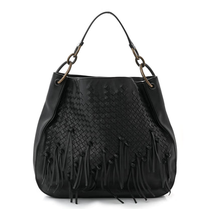 Bottega Veneta Nappa Intrecciato Fringe Brio Loop Hobo Black 1 of 11