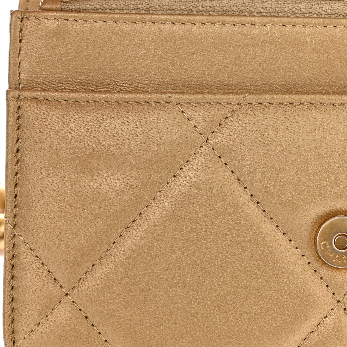 Metallic Goatskin Quilted Chanel 19 Wallet On Chain WOC Gold
