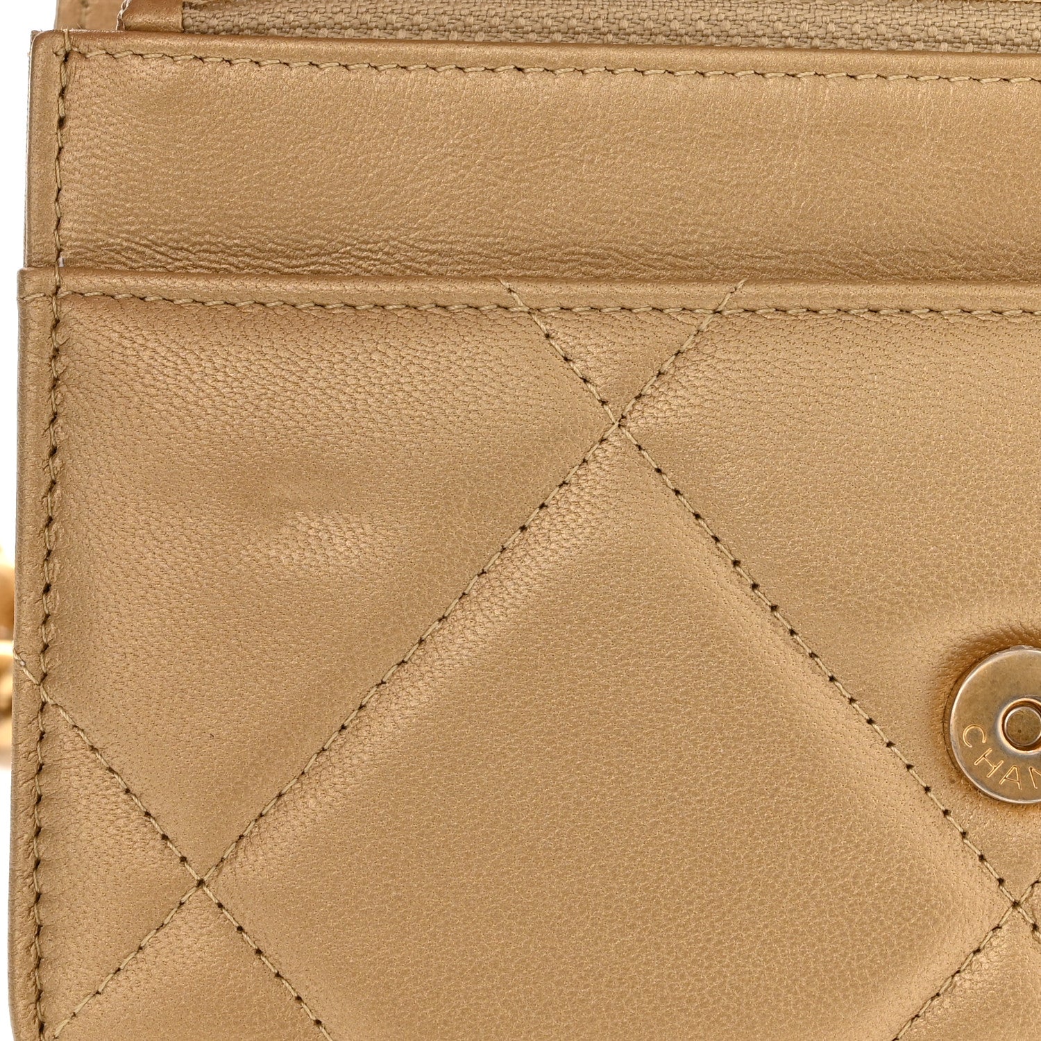 Chanel Metallic Goatskin Quilted Chanel 19 Wallet On Chain WOC Gold 12 of 13