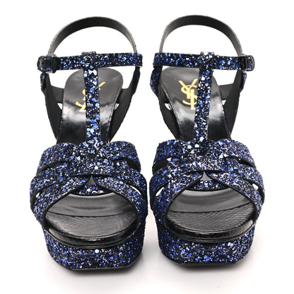 Saint Laurent Glitter Calfskin Ayers Tribute 75 Platform Sandals 38 Midnight Black Blue Royal 3 of 10