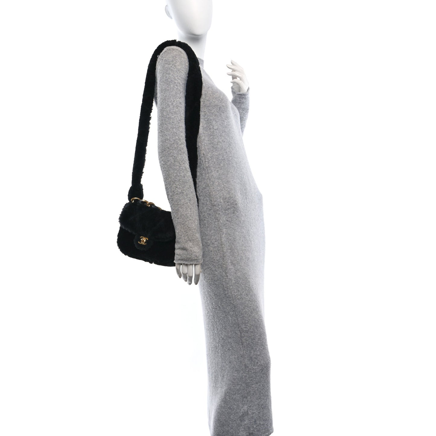 Shearling Quilted Coconing Single Flap Black