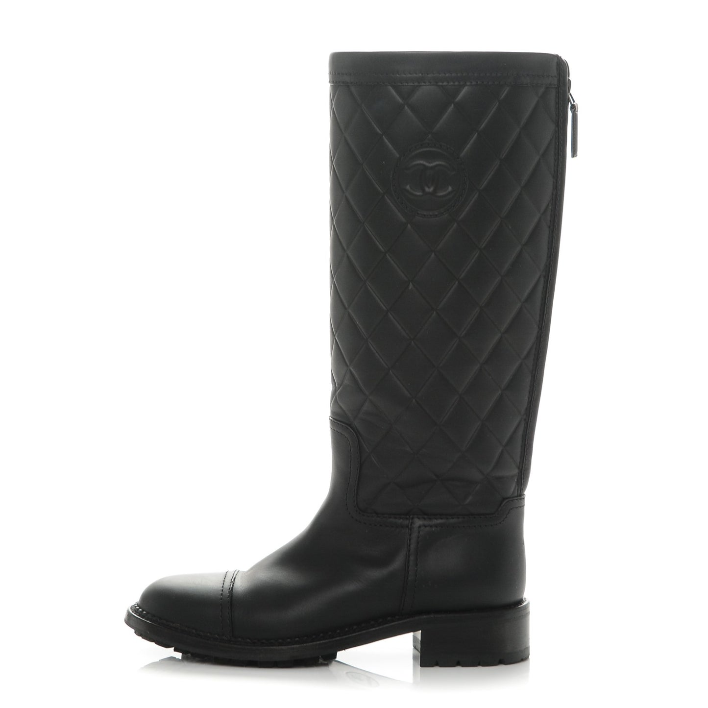 Calfskin Quilted Riding Boots 36.5 Black