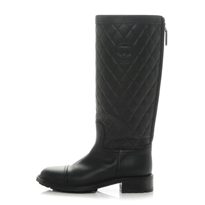 Chanel Calfskin Quilted Riding Boots 36.5 Black 1 of 6