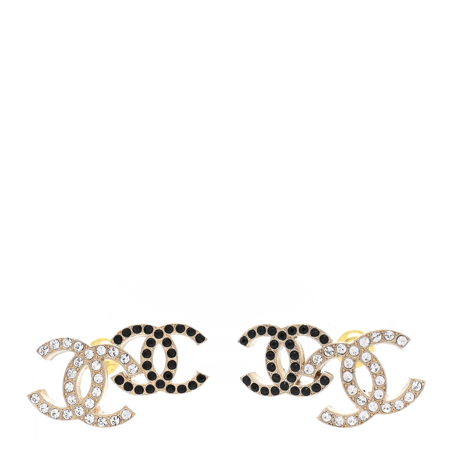 Chanel Crystal Double CC Earrings Gold Black 1 of 5