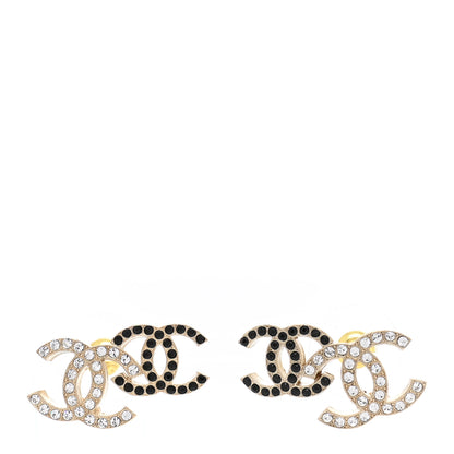 Chanel Crystal Double CC Earrings Gold Black 1 of 5