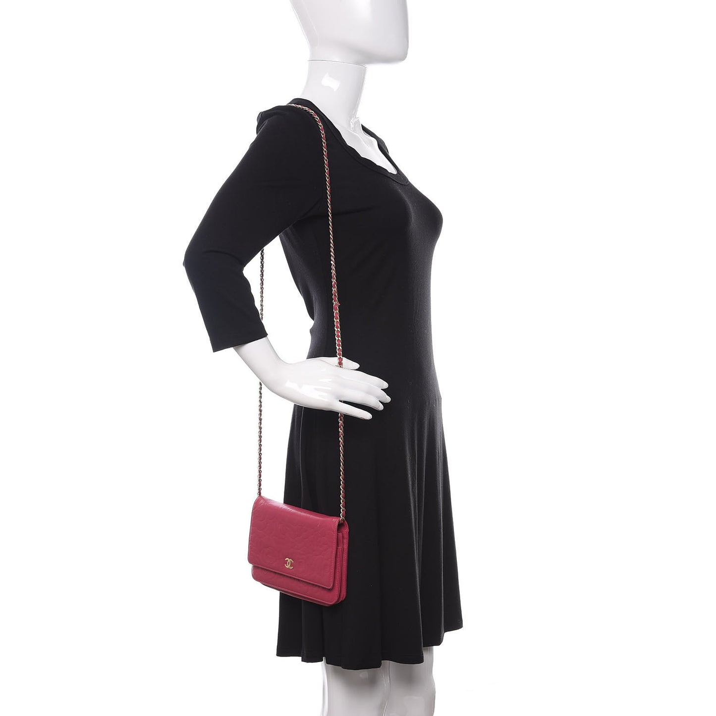 Lambskin Camellia Embossed Wallet On Chain WOC Pink