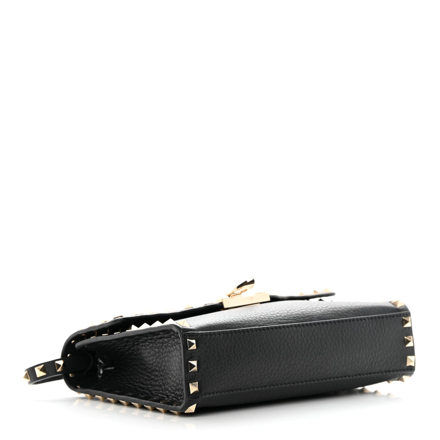 Pebbled Calfskin Medium Rockstud Flip Lock Crossbody Bag Black