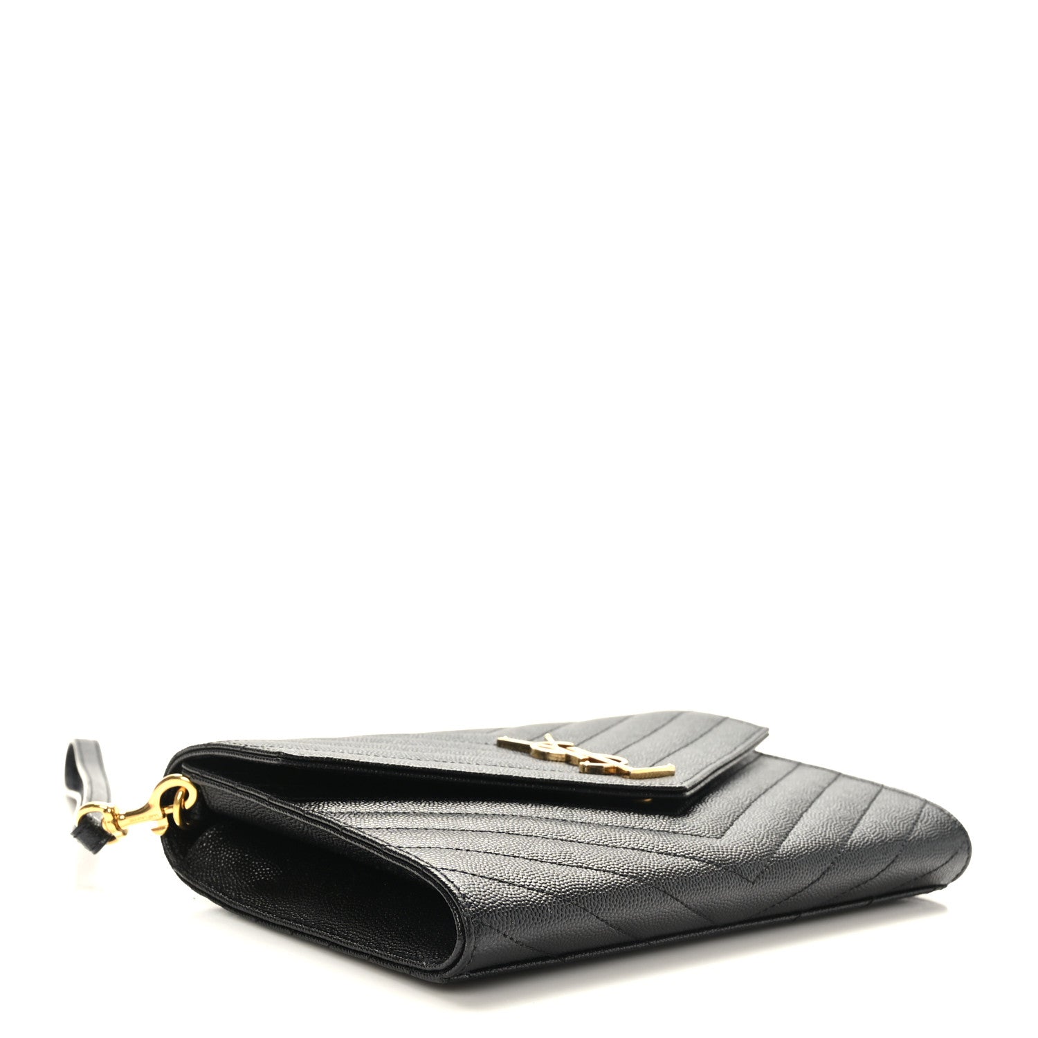 Saint Laurent Grain De Poudre Matelasse Chevron Monogram Envelope Clutch Black 4 of 9