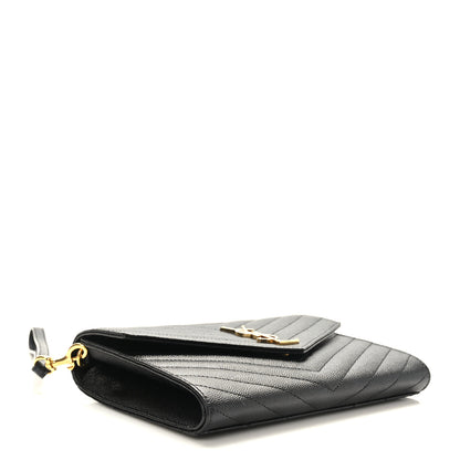 Saint Laurent Grain De Poudre Matelasse Chevron Monogram Envelope Clutch Black 4 of 9