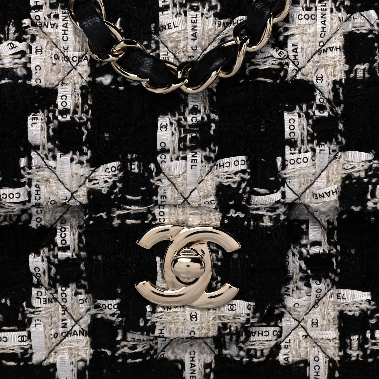 Chanel Tweed Quilted Mini Rectangular Flap Black Ecru White 8 of 16