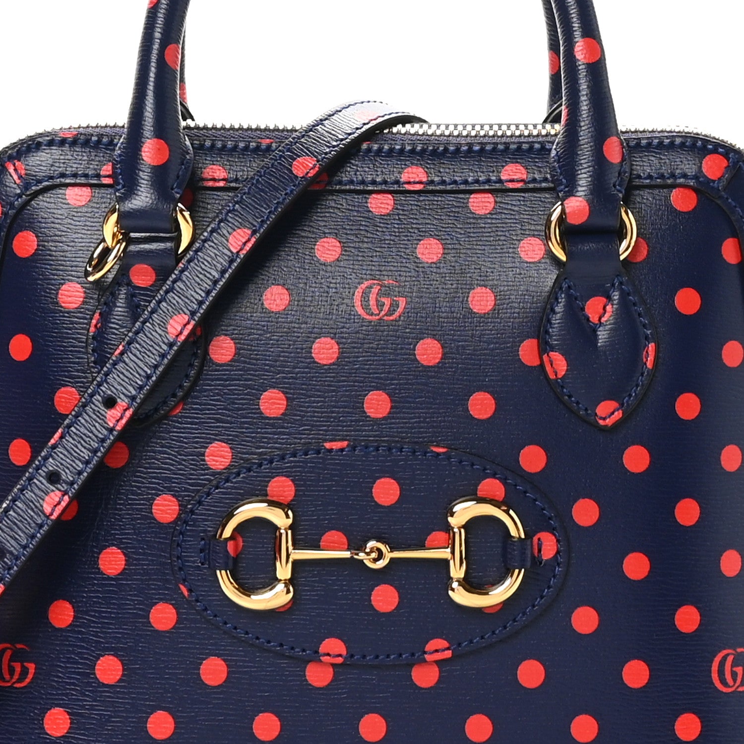 Gucci Shangai Calfskin Polka Dot Small Horsebit 1955 Top Handle Bag Blue Red 8 of 10
