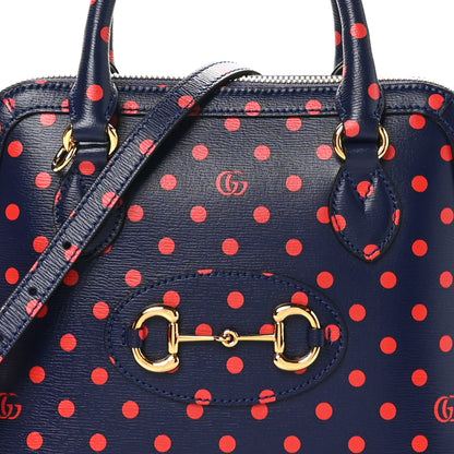 Gucci Shangai Calfskin Polka Dot Small Horsebit 1955 Top Handle Bag Blue Red 8 of 10