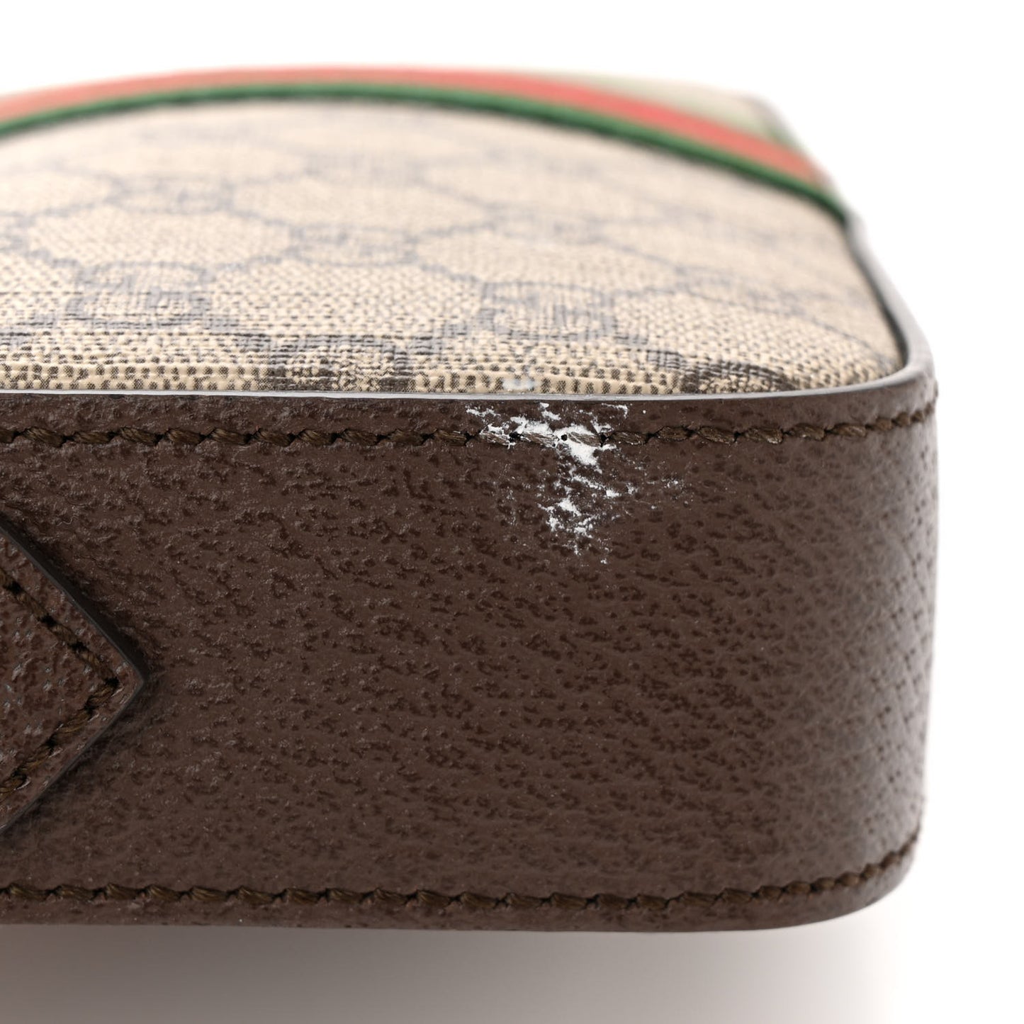 GG Supreme Monogram Textured Dollar Calfskin Web Ophidia Wristlet Shoulder Bag Beige Ebony New Acero