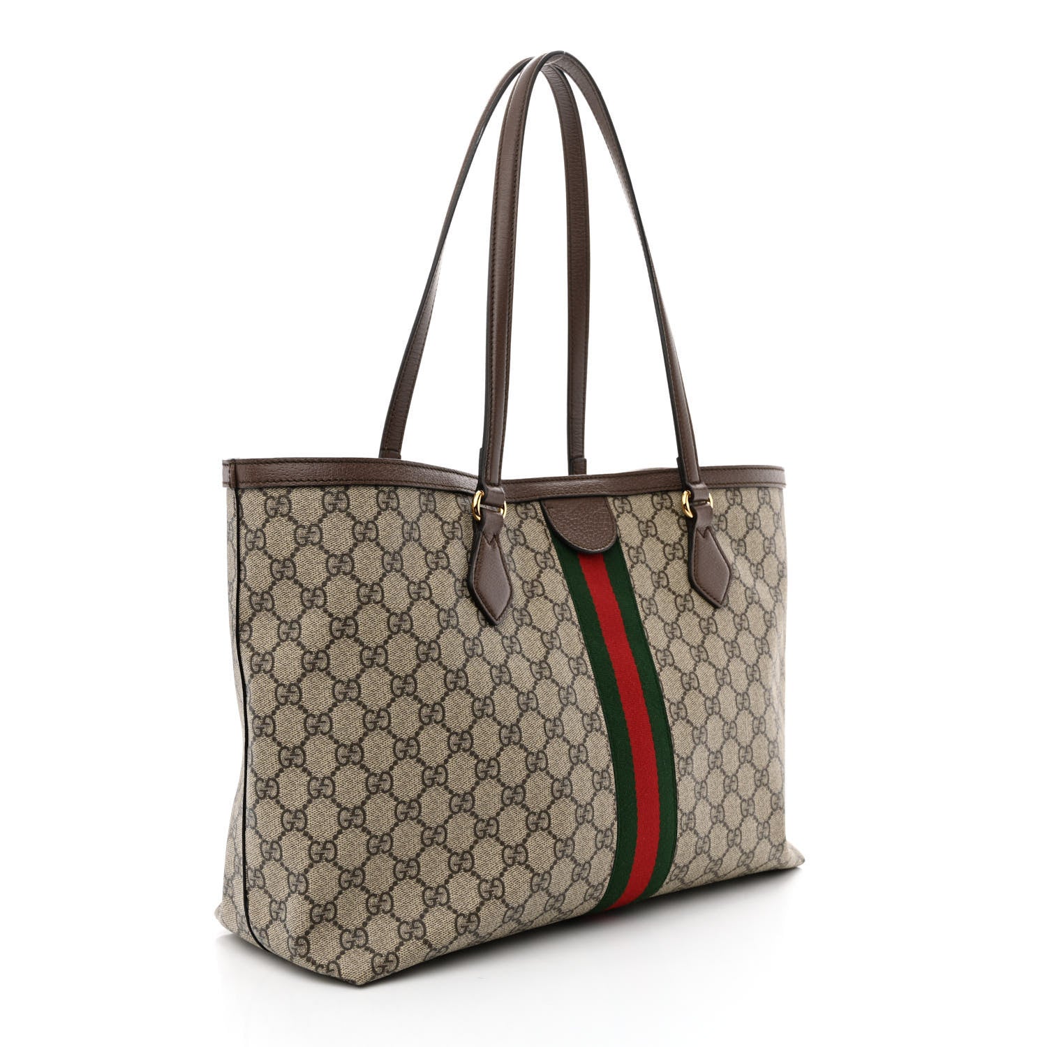 Gucci GG Supreme Monogram Textured Calfskin Web Medium Ophidia Shopping Tote Beige Ebony New Acero 3 of 13
