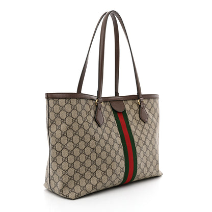 Gucci GG Supreme Monogram Textured Calfskin Web Medium Ophidia Shopping Tote Beige Ebony New Acero 3 of 13