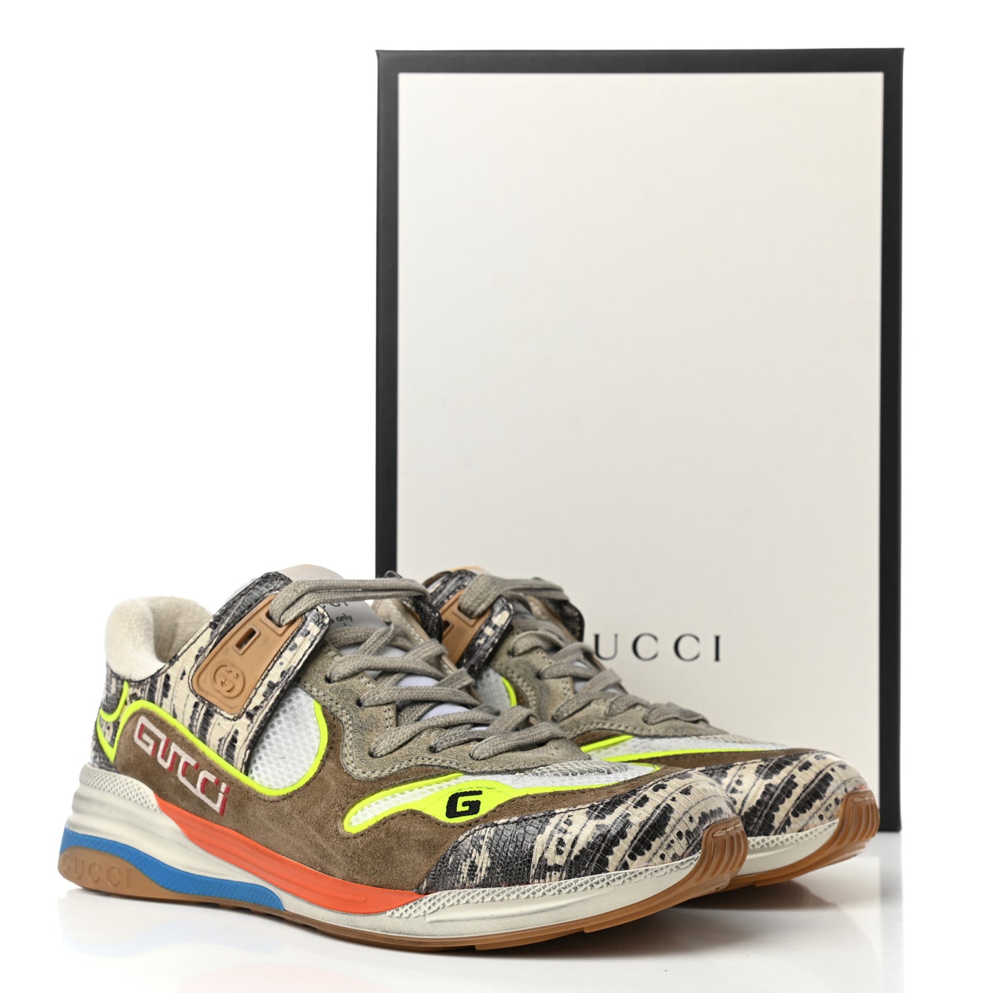 Suede Calfskin Tejus Printed Womens Ultrapace Sneakers 37.5 Natural Ardesia Neon Yellow