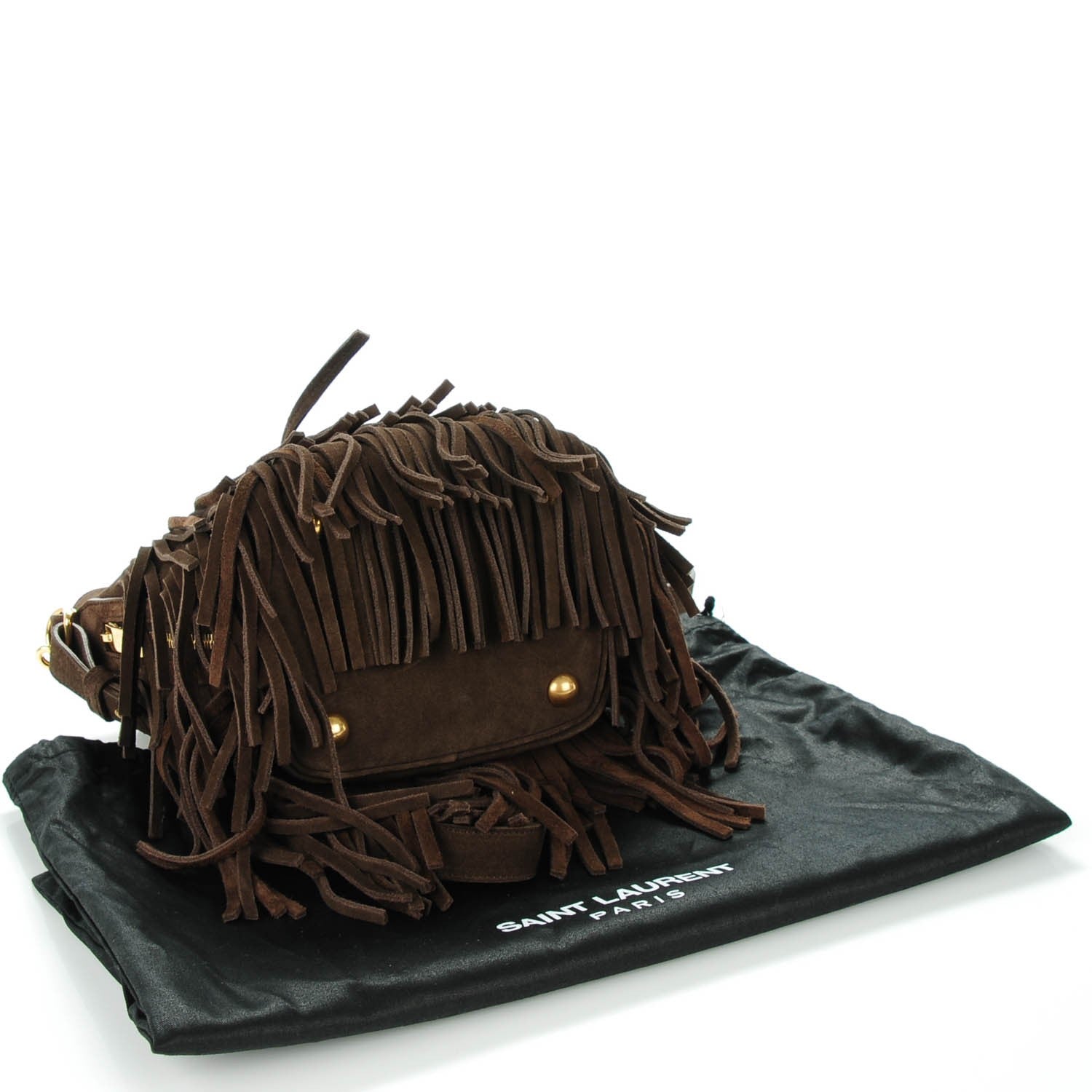 Saint Laurent Suede Calfskin Small Emmanuelle Fringe Bucket Bag Brown 5 of 8