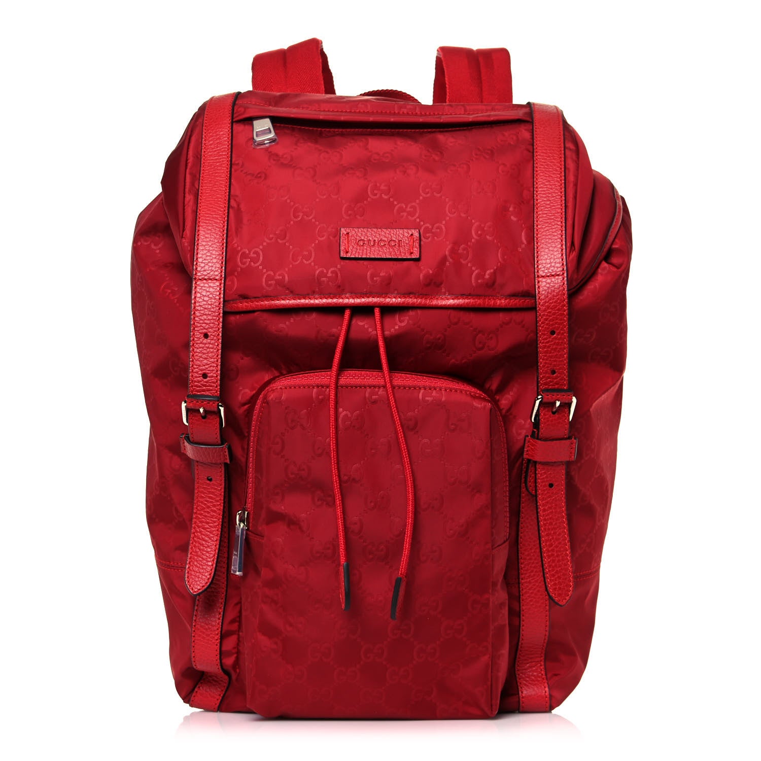 Gucci Nylon Monogram Dollar Calfskin Medium Light Double Buckle Backpack Vibrant Red 1 of 14