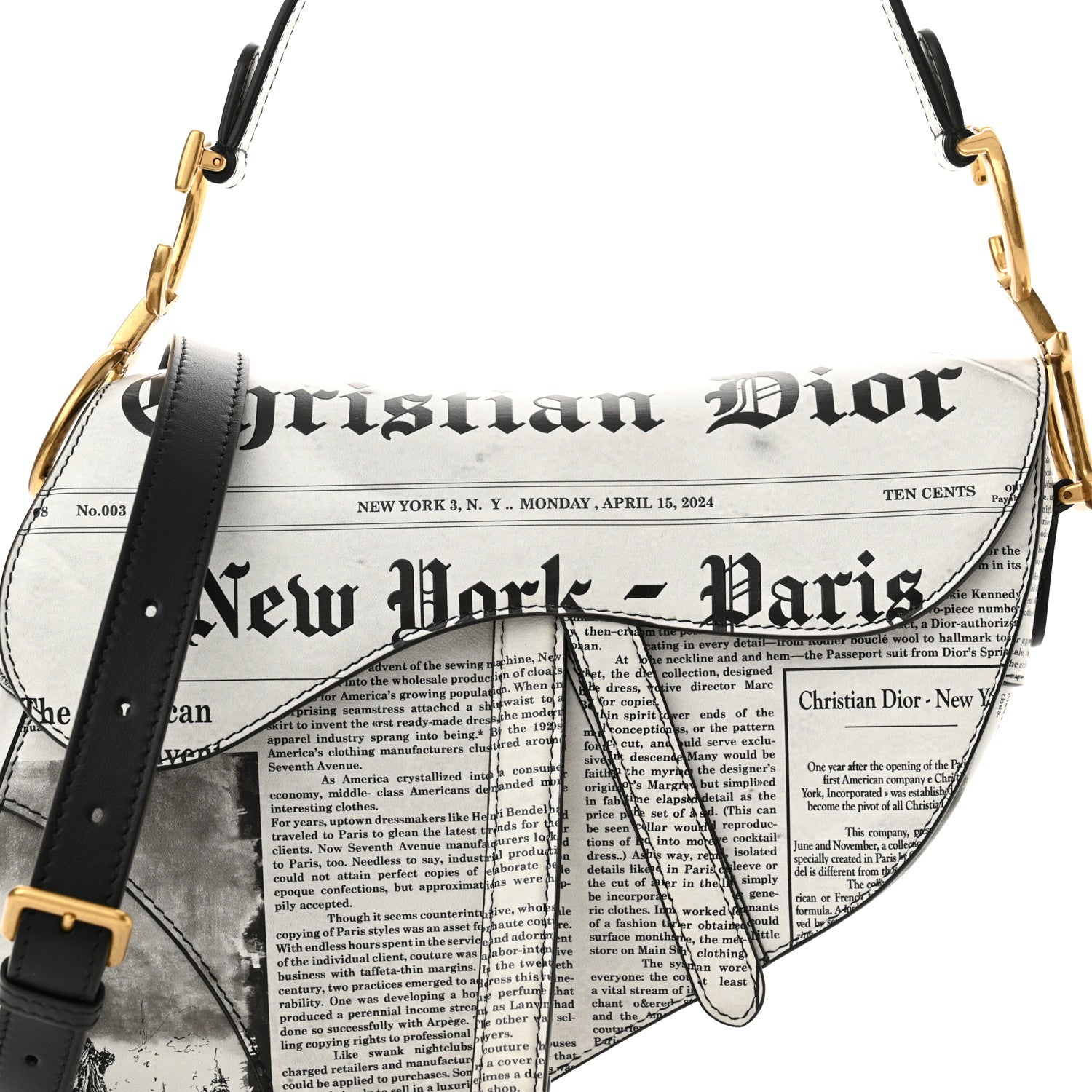 Christian Dior Calfskin Newspaper Printed Saddle Bag With Strap Black White 7 of 13