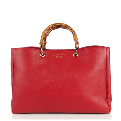 Gucci Calfskin Large Bamboo Shopper Tote Red 1 of 7