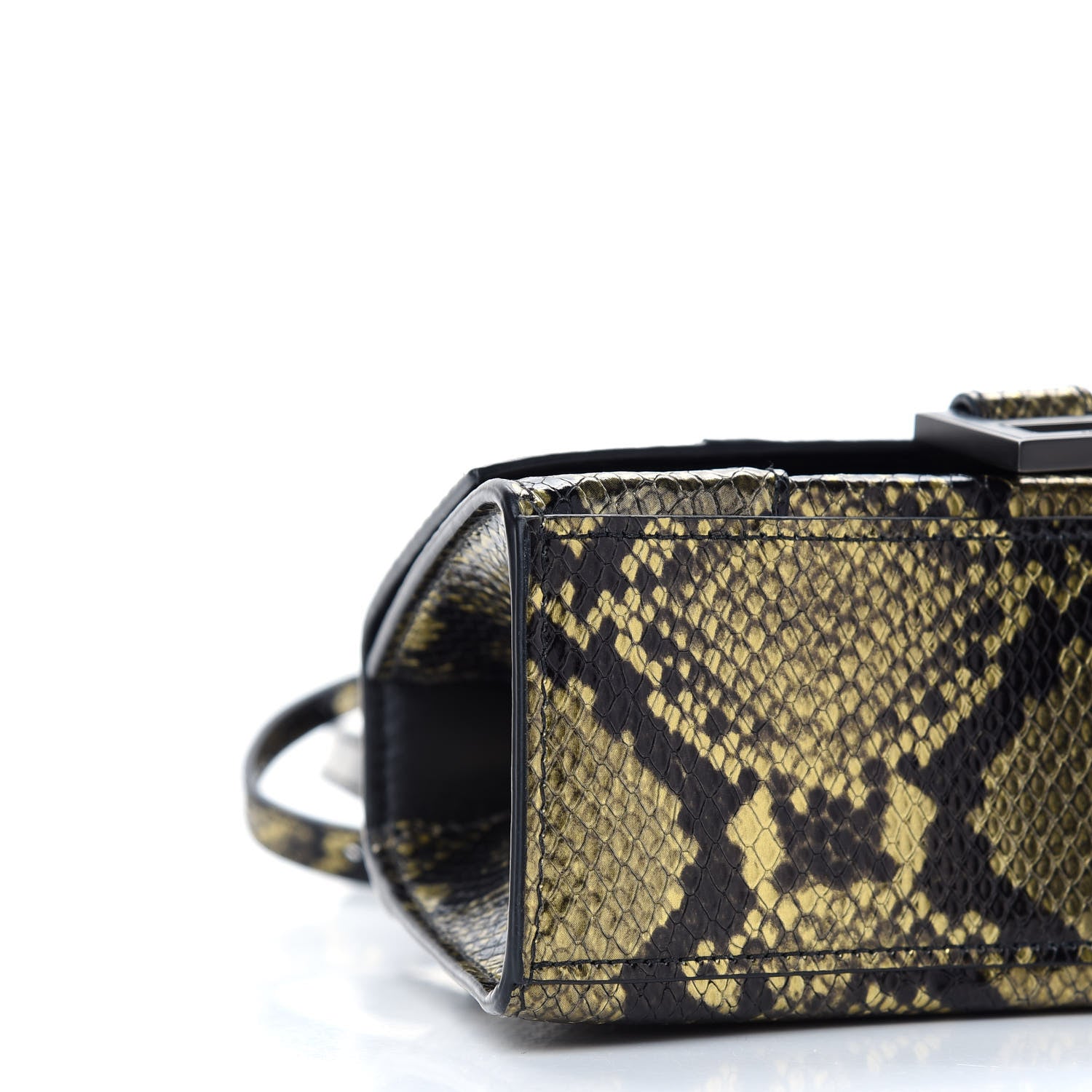 Balenciaga Shiny Calfskin Snakeskin Embossed Hourglass Top Handle Bag XS Gold Black 7 of 8