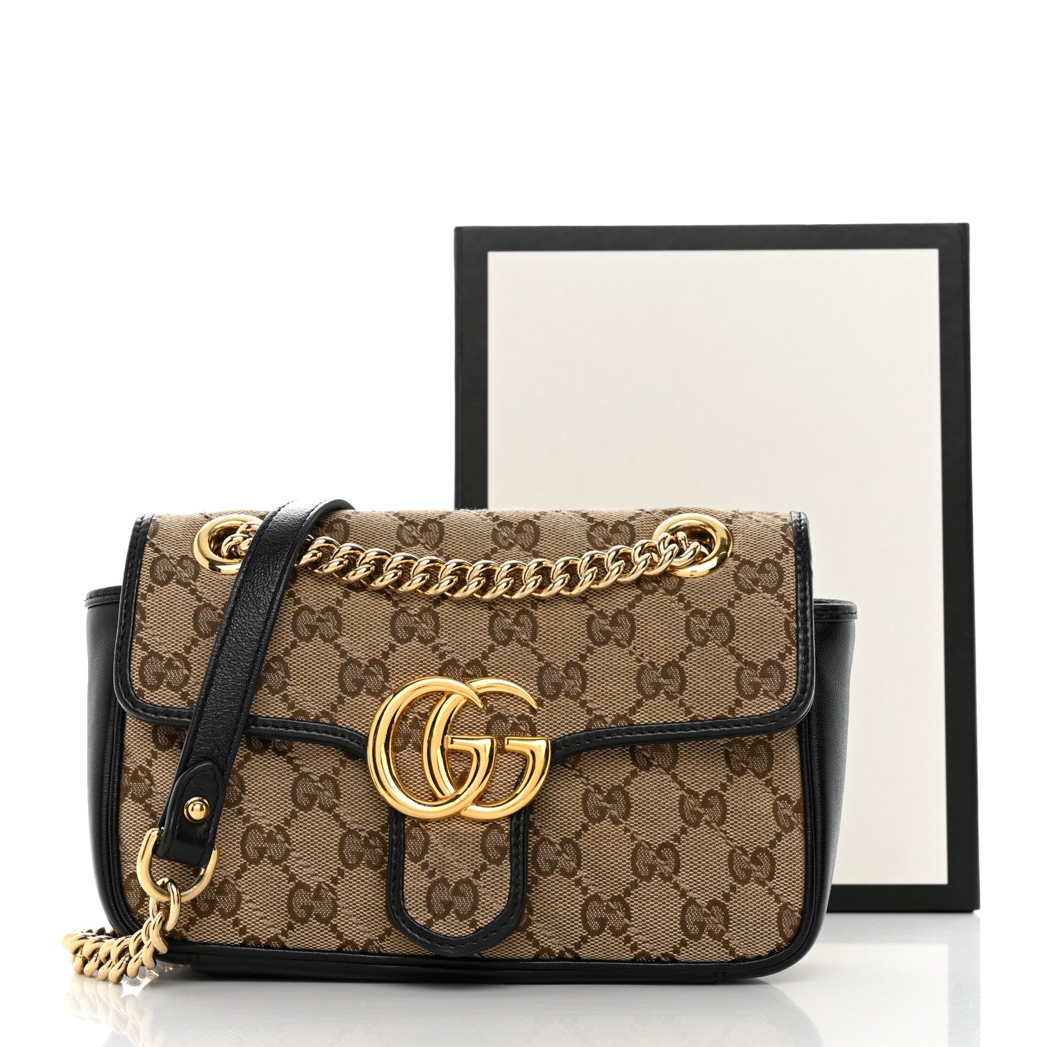 Gucci Monogram Matelasse Diagonal Mini GG Marmont Shoulder Bag Beige Black 13 of 13
