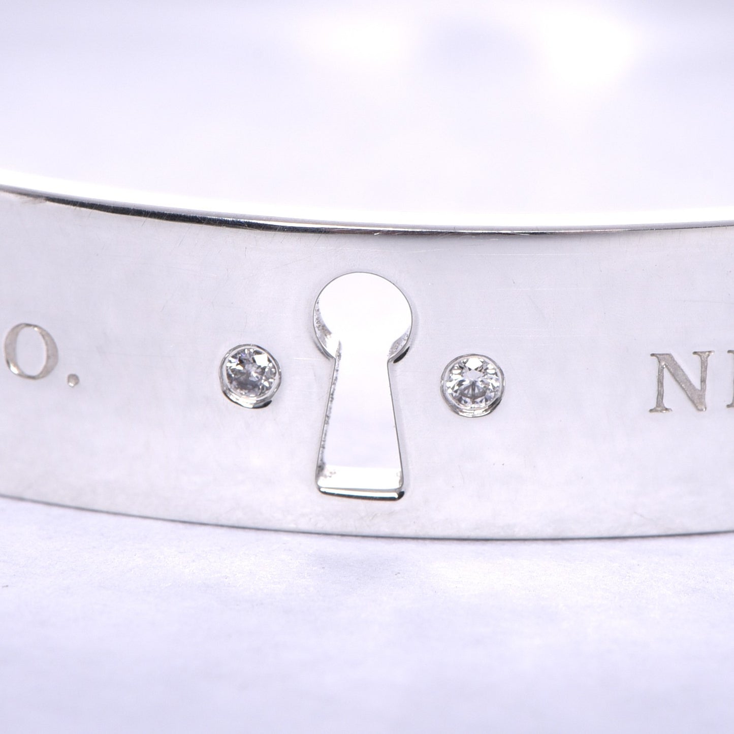 Sterling Silver Diamond Narrow Locks Bangle Bracelet