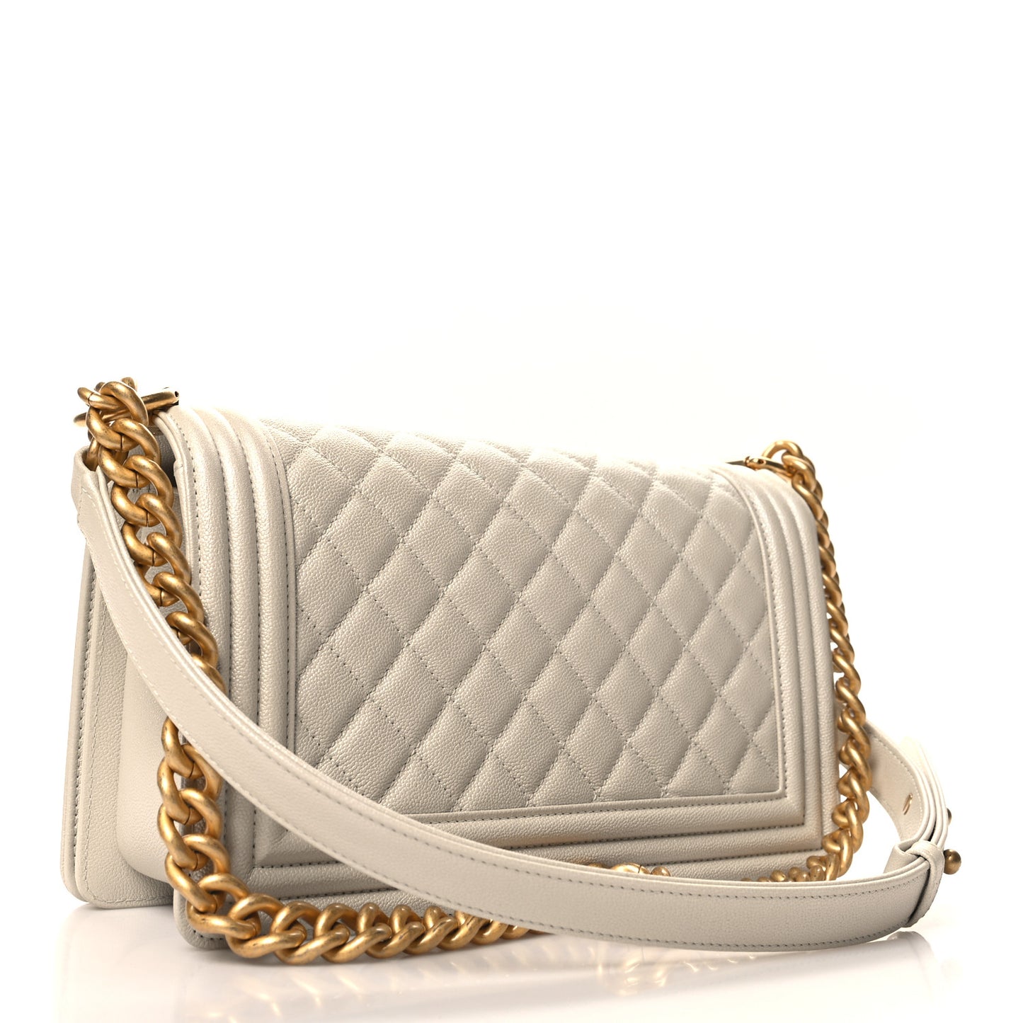 Iridescent Caviar Quilted Medium Boy Flap White