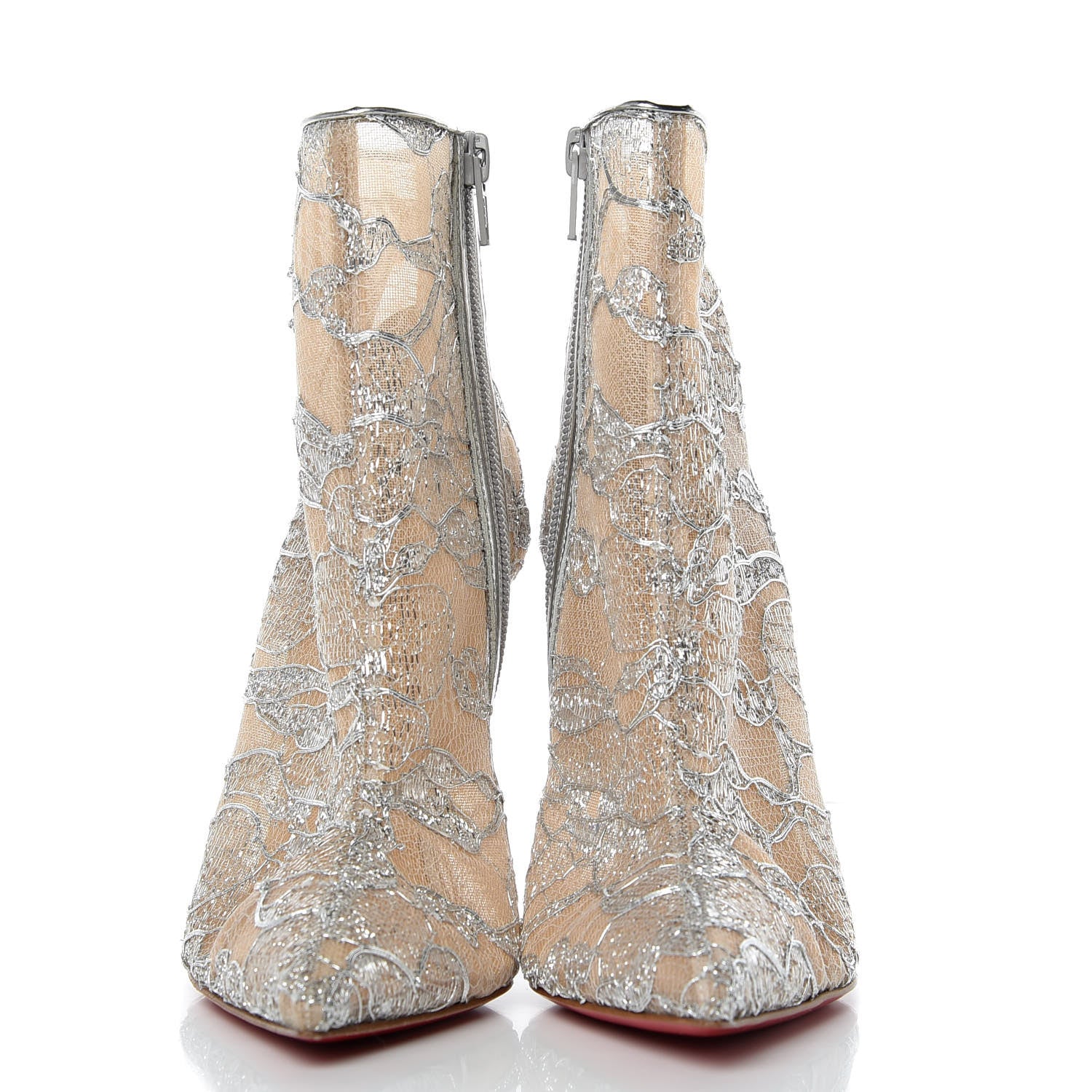 Christian Louboutin Lace Lurex Specchio Gipsybootie 100 Ankle Boots 37 Silver 2 of 8