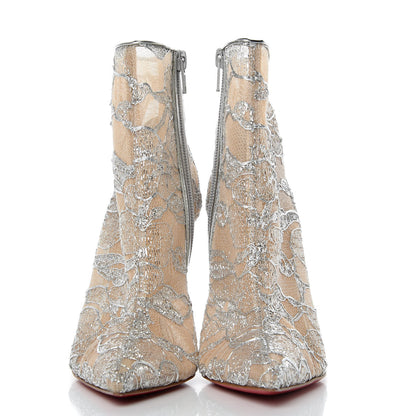 Christian Louboutin Lace Lurex Specchio Gipsybootie 100 Ankle Boots 37 Silver 2 of 8
