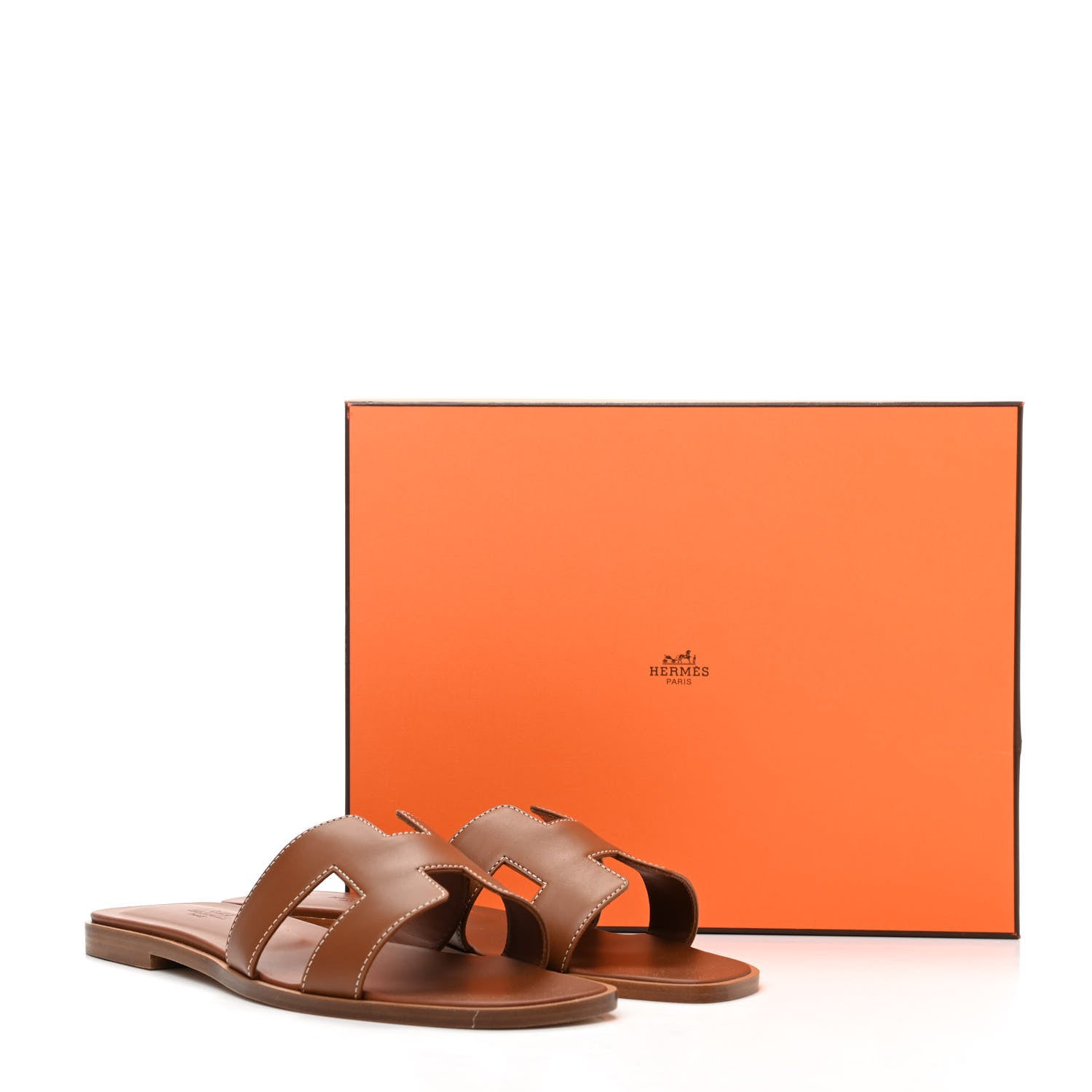 Hermes Box Calfskin Oran Sandals 39.5 Gold 10 of 10