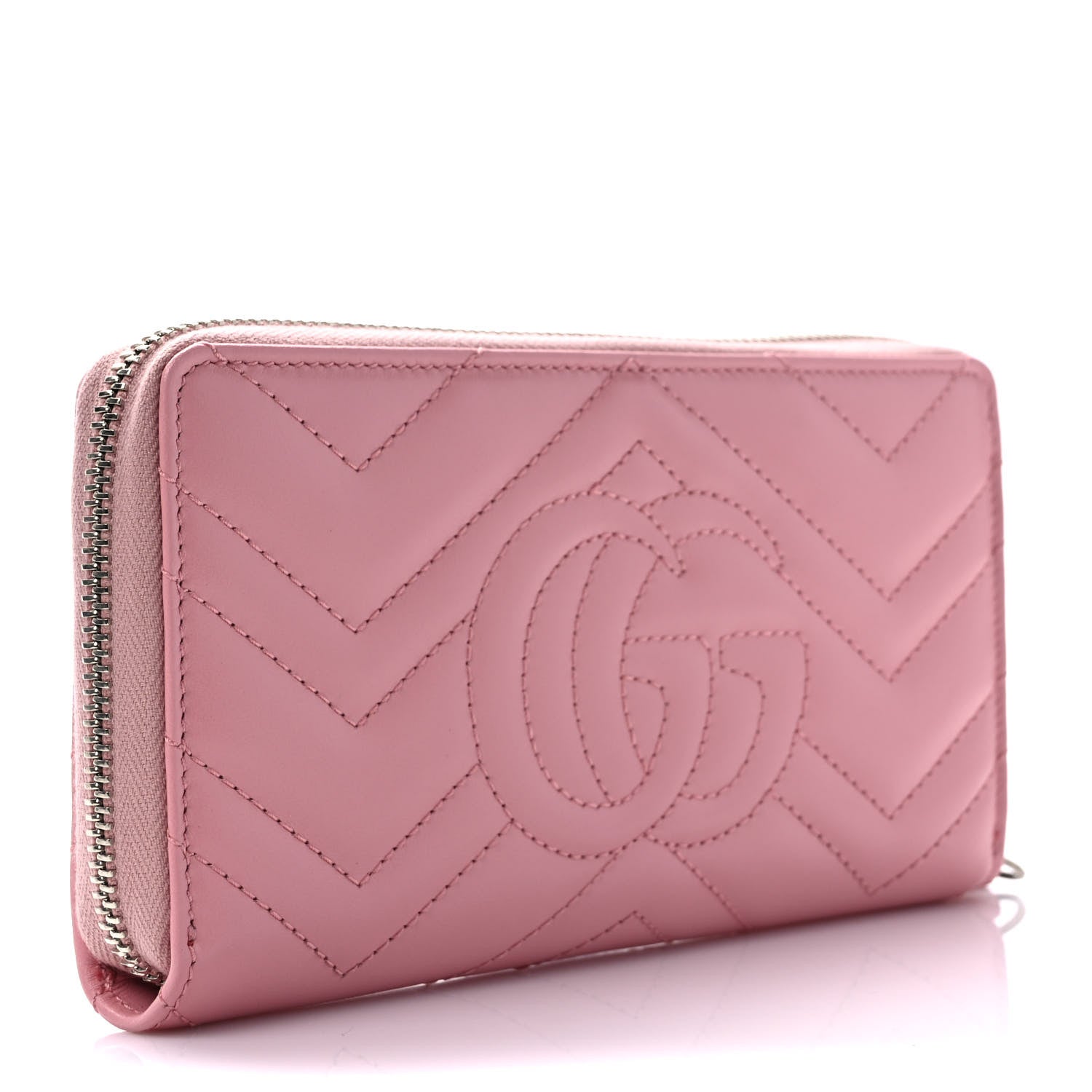 Gucci Calfskin Matelasse GG Marmont Zip Around Wallet Wild Rose 3 of 7