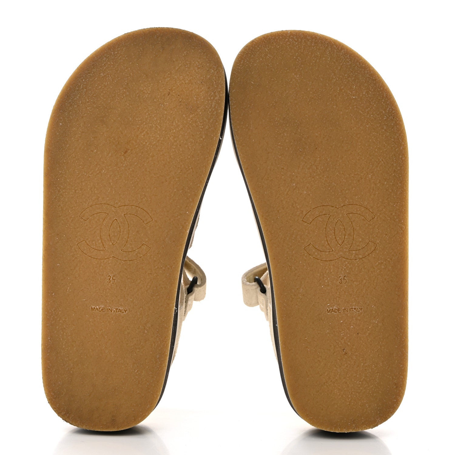 Chanel Suede Calfskin Velcro Flat Sandals 35 Ecru Dark Beige 5 of 9