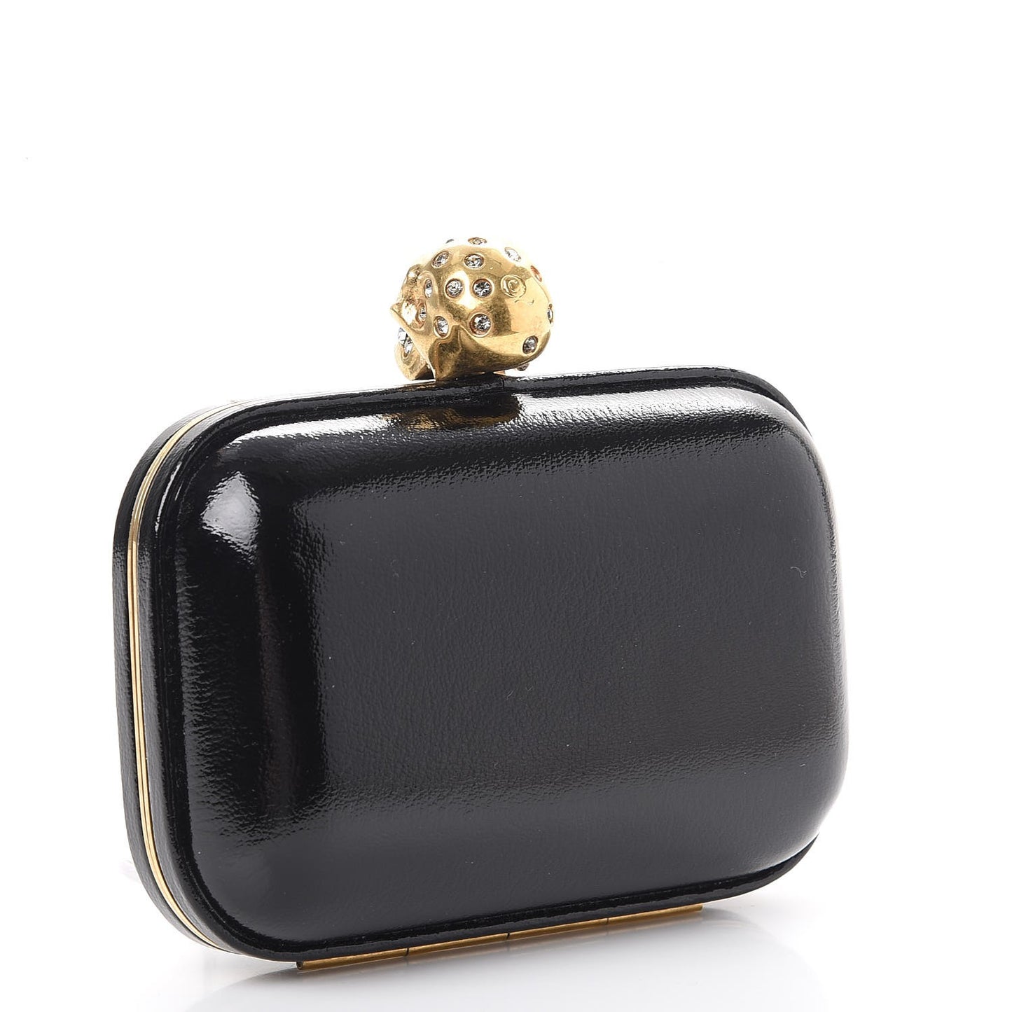 Patent Crystal Skull Small Box Clutch Black