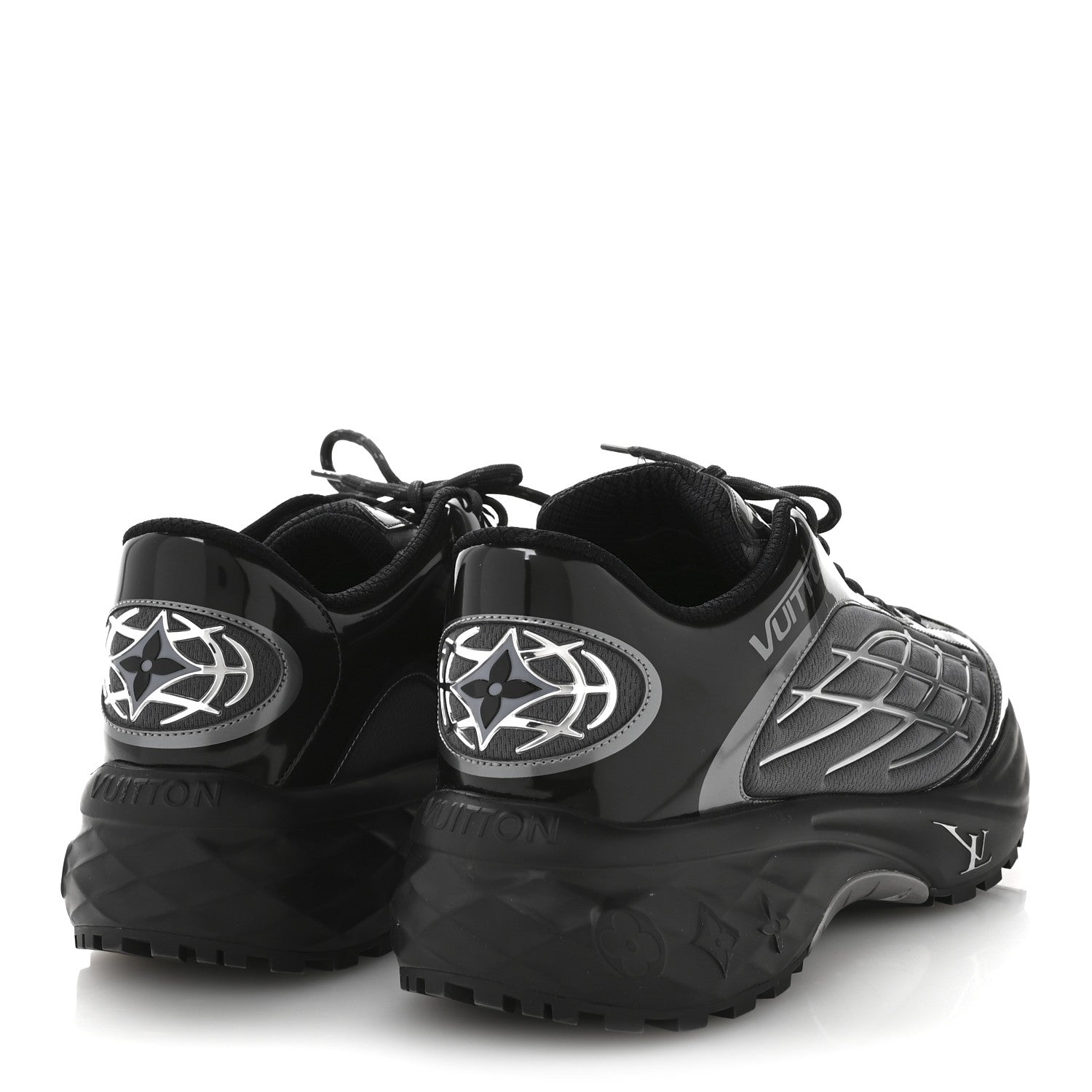 Louis Vuitton Monogram Discovery Lace Up Sneakers 9.5 Black Silver 5 of 9
