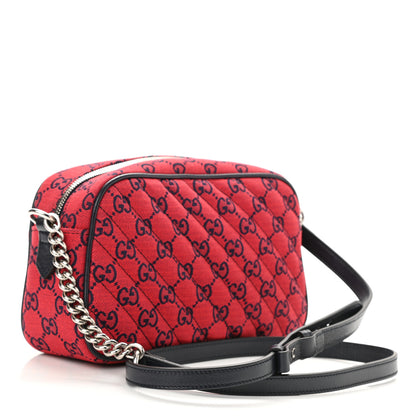 Gucci Monogram Multicolor Matelasse Diagonal Small GG Marmont Chain Shoulder Bag Red Blue 2 of 8