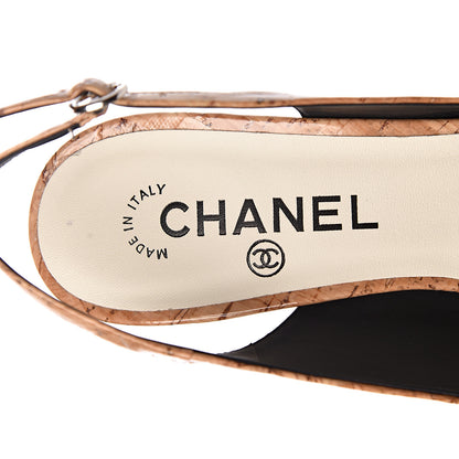 Chanel Patent Cork Cap Toe CC Slingbacks 38 Beige 6 of 13