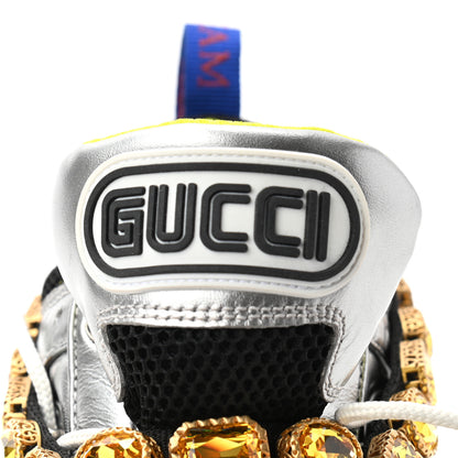 Gucci X SEGA Metallic Calfskin Mesh Removable Crystals Womens Flashtrek Sneakers 38 Silver Black 8 of 10